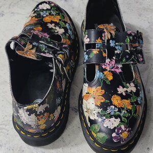 Dr Martens Darcy Black Leather Floral Size 8 Double Buckle Mary Janes